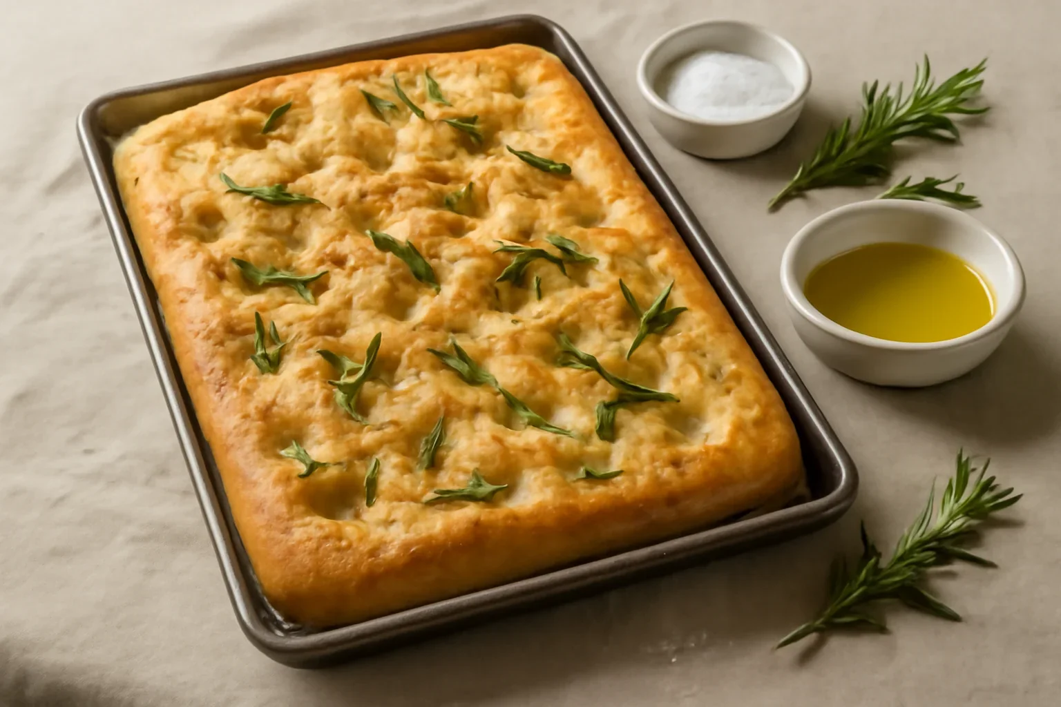 Focaccia cu ulei de măsline și rozmarin – rețetă simplă