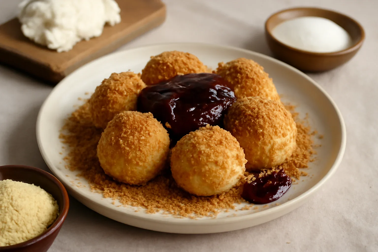 Papanasi fierti cu branza de vaci, pesmet si dulceata