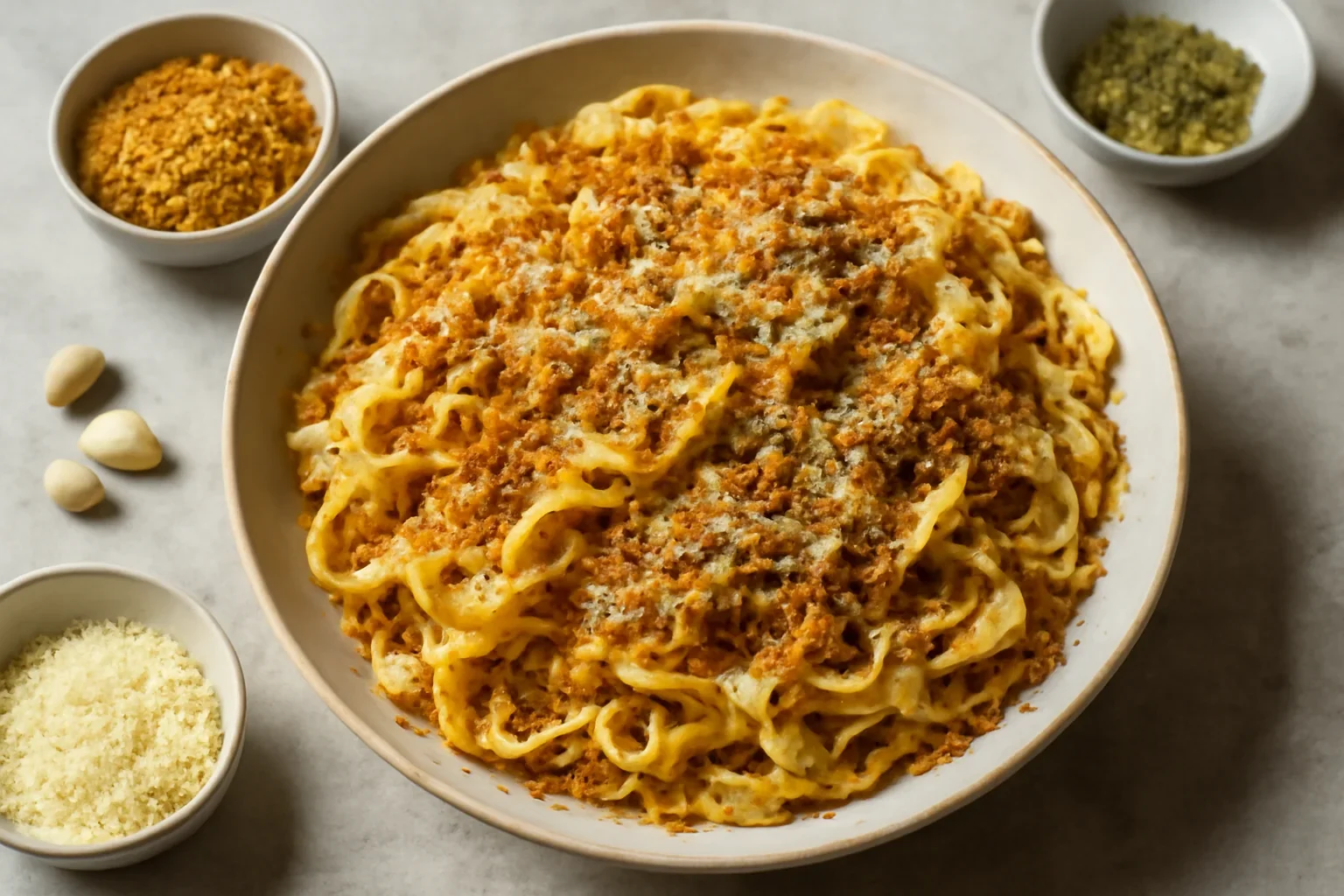 Tagliatelle cu pesmet crocant
