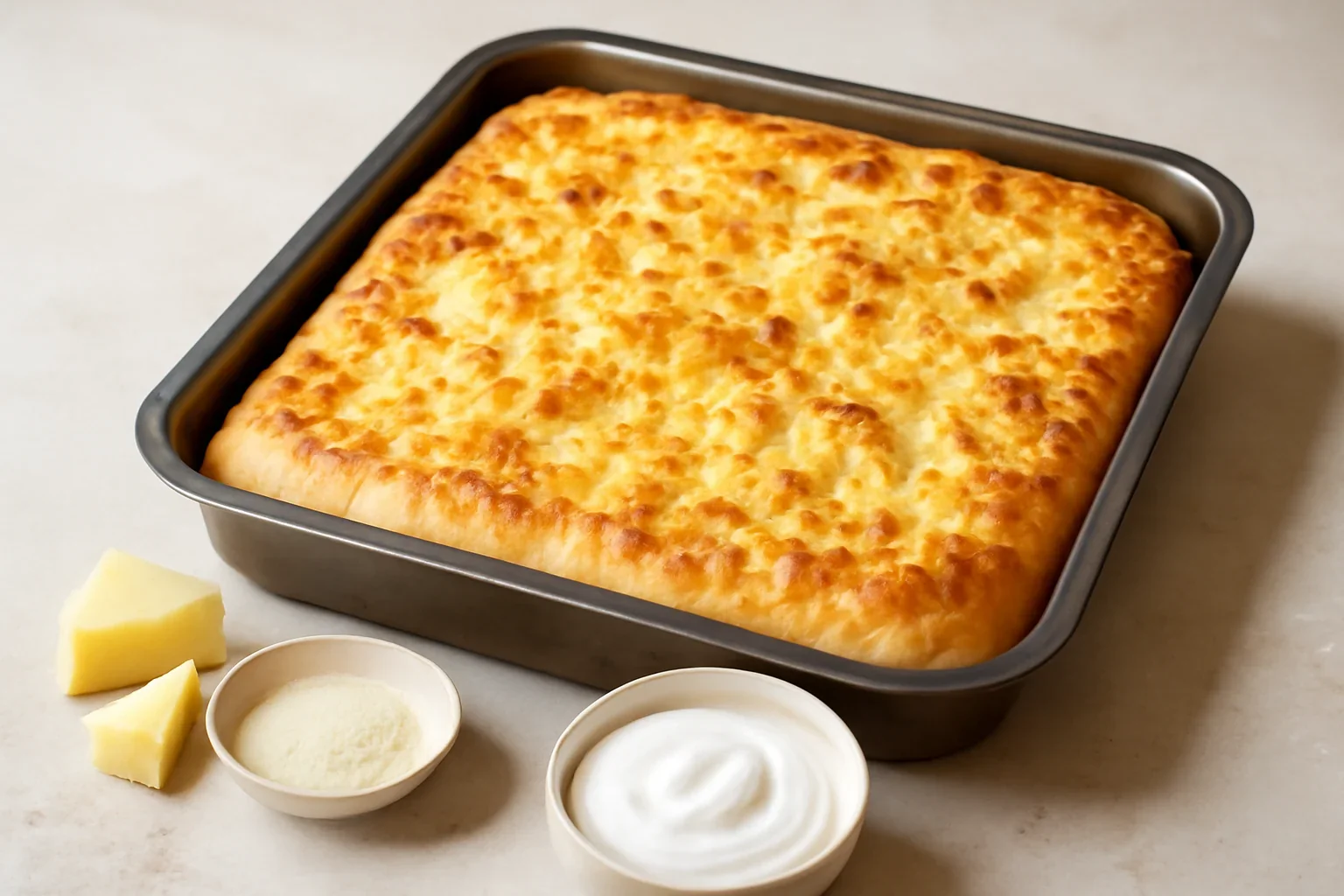 Focaccia cu brânză și smântână rețeta de plăcintă pufoasă la cuptor