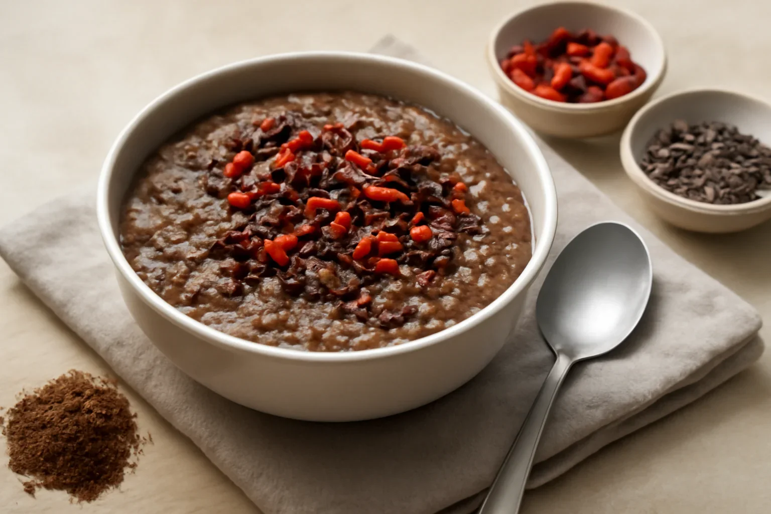 Terci de bulgur cu boabe de cacao și goji