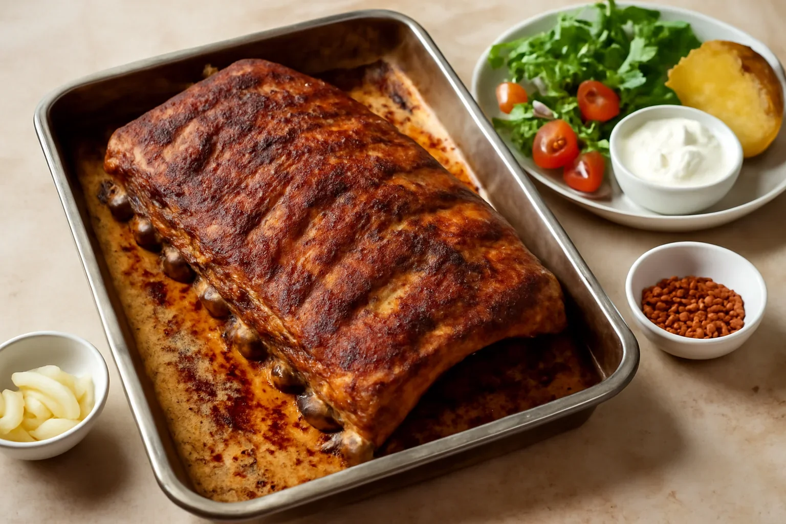 Scăriță de porc la cuptor – rețeta de piept de porc sau coaste marinate cu iaurt și usturoi