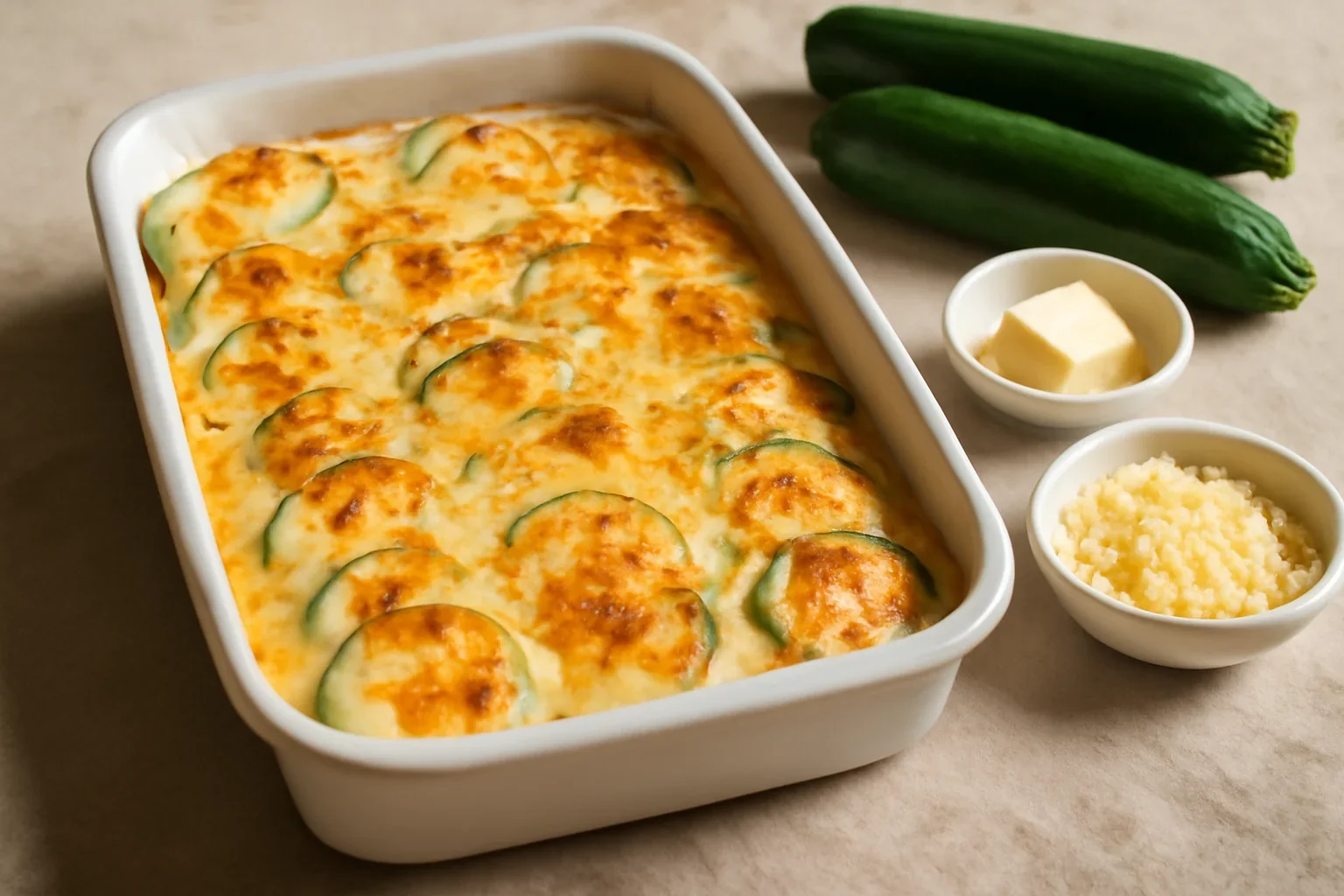 Dovlecei la cuptor cu cascaval si sos alb (Bechamel)