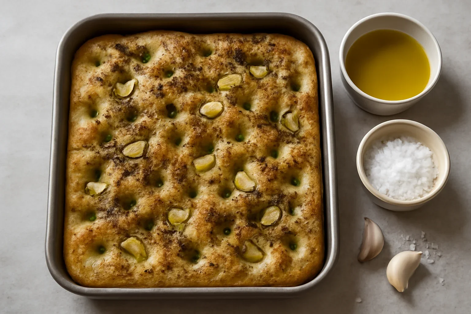 Focaccia mille bolle (1000 de bule) cu usturoi și za’atar – rețeta simplă fără frământare
