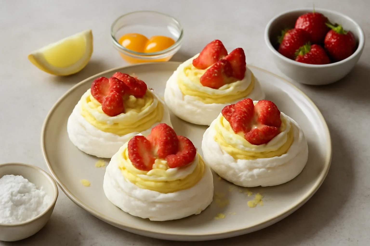 Mini Pavlova cu lămâie și căpșune – rețetă video
