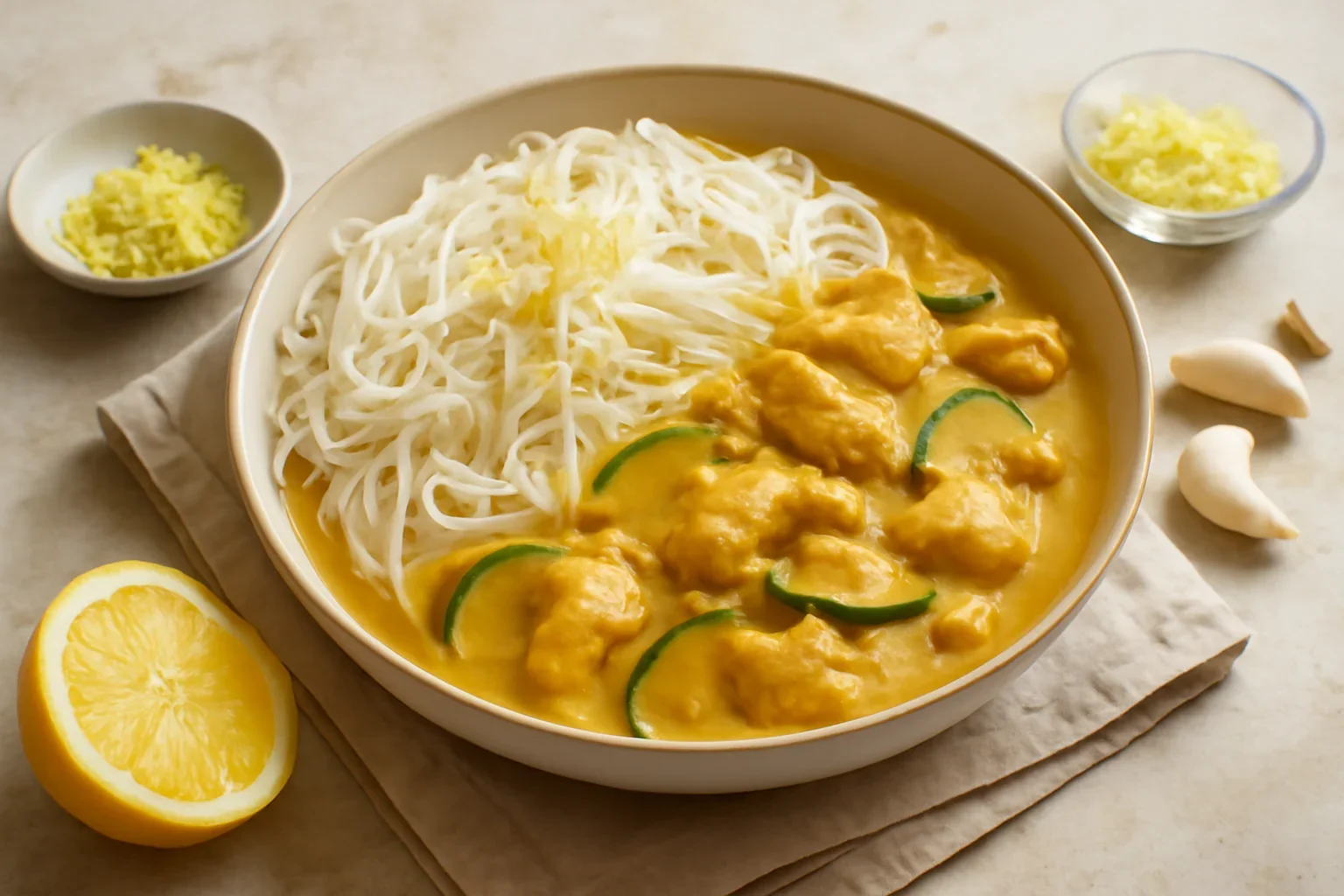 Curry thailandez de pui cu tăiței de orez