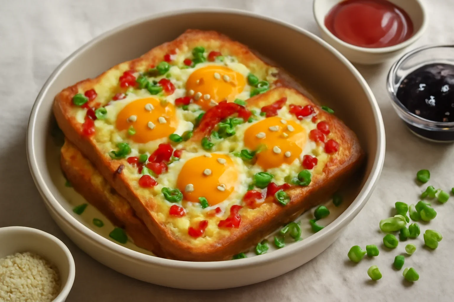 Paine toast cu oua in stil asiatic