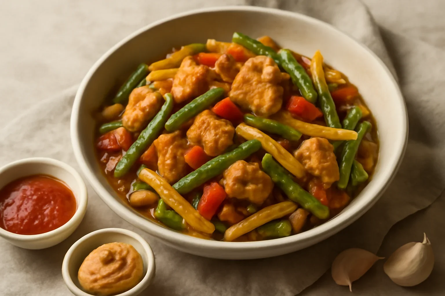 Pui cu unt de arahide si fasole pastai