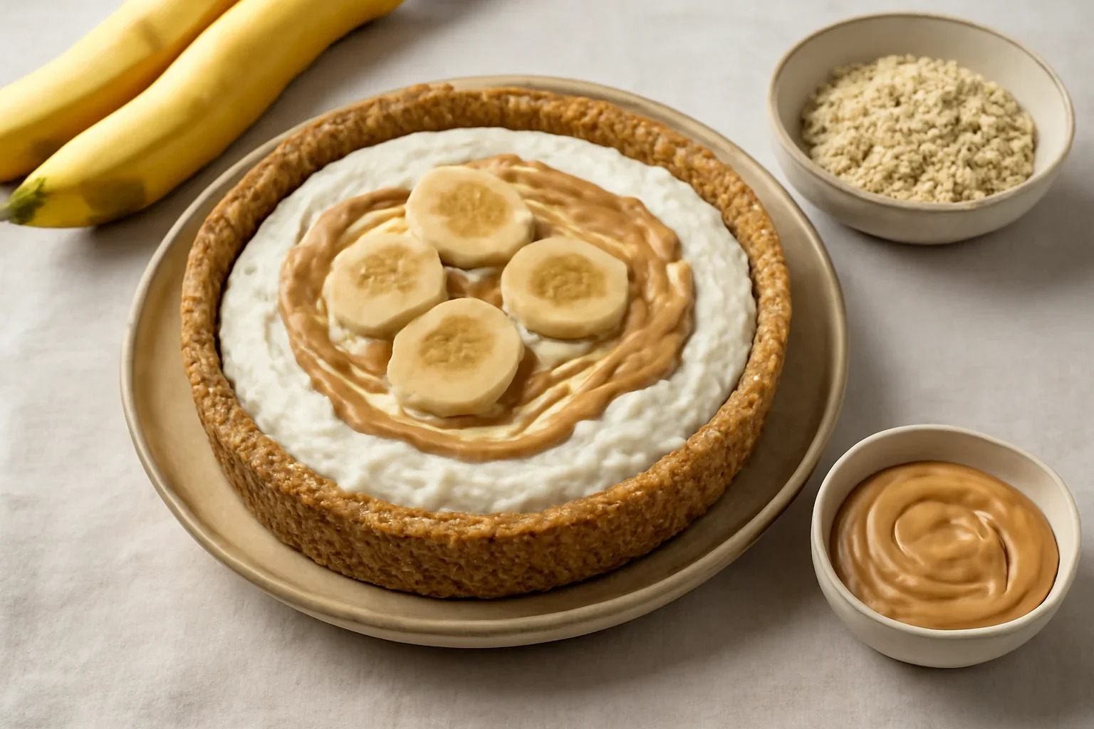 Tort de banane cu brânză de vaci și unt de arahide