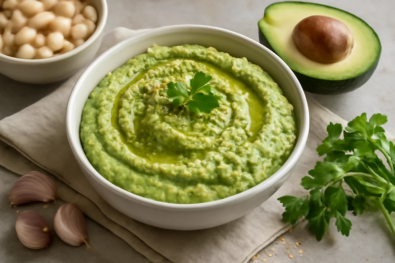 Cremă verde de fasole boabe cu avocado, usturoi și verdețuri – rețeta de post (vegană)