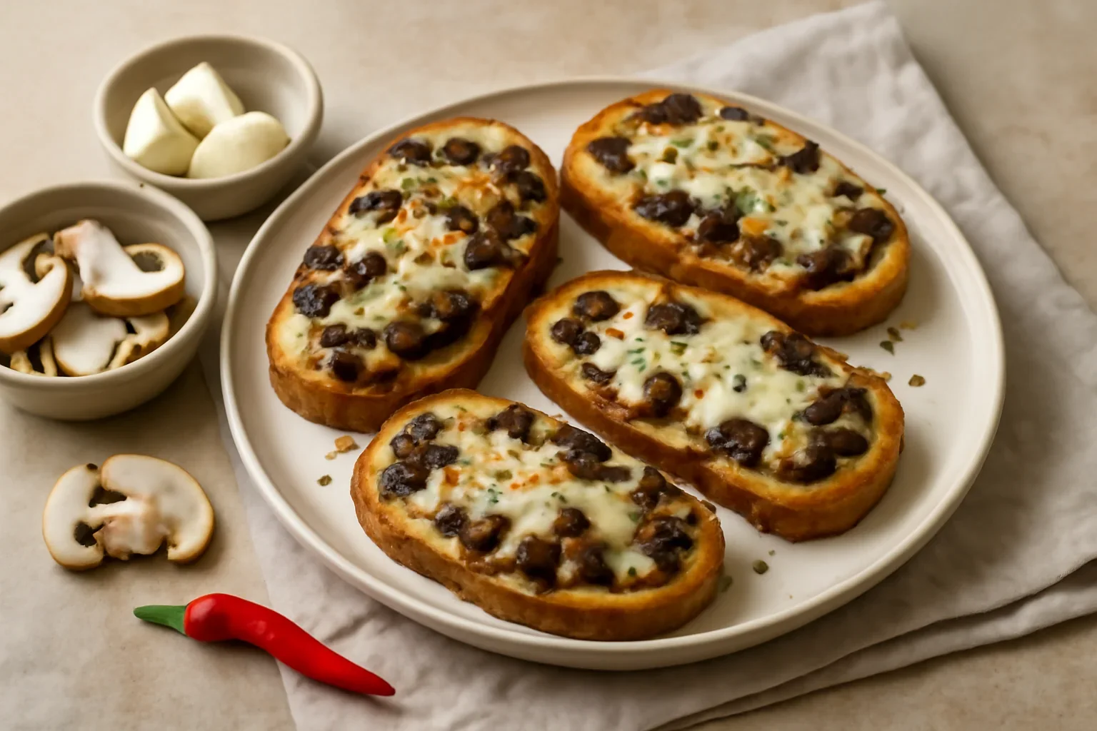 Tartine cu ciuperci si mozzarella