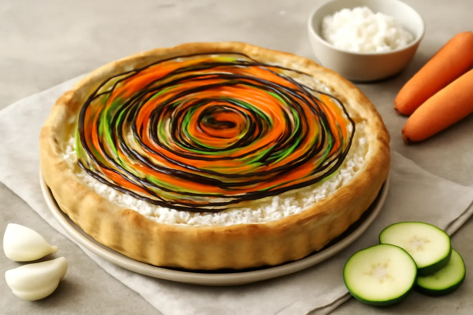Tarta curcubeu cu vinete, dovlecei, morcov si branza