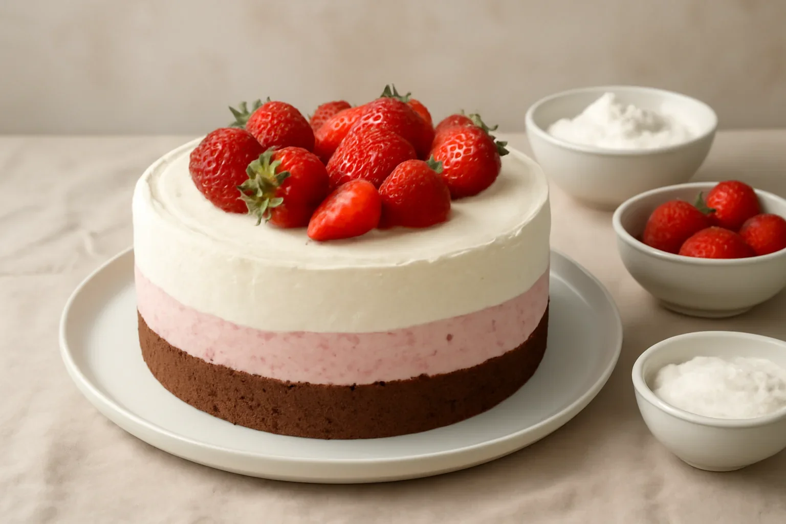 Tort de inghetata cu vanilie, capsuni si cacao