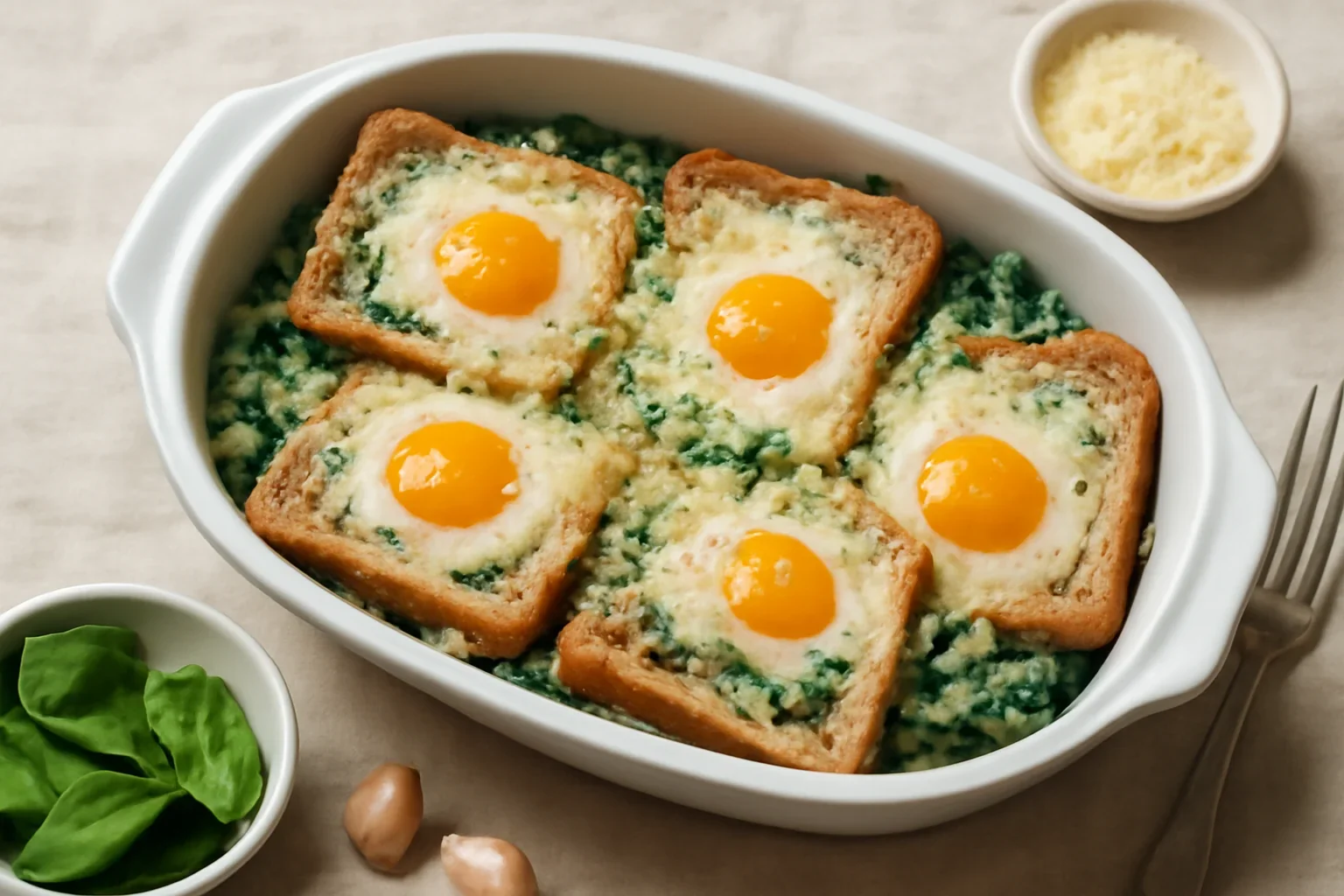 Paine toast cu spanac si oua