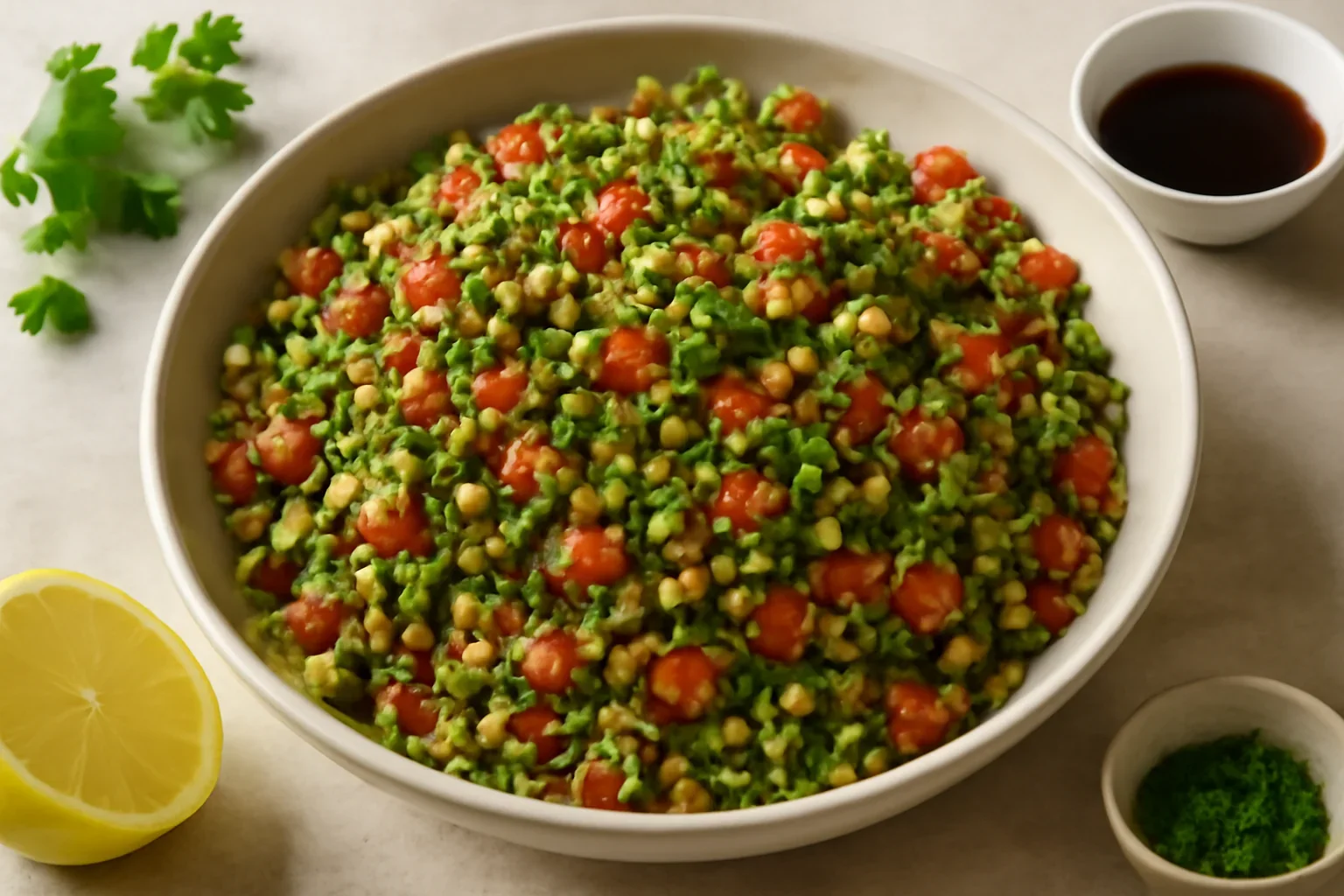 Salată de linte cu bulgur și legume – rețetă mediteraneană