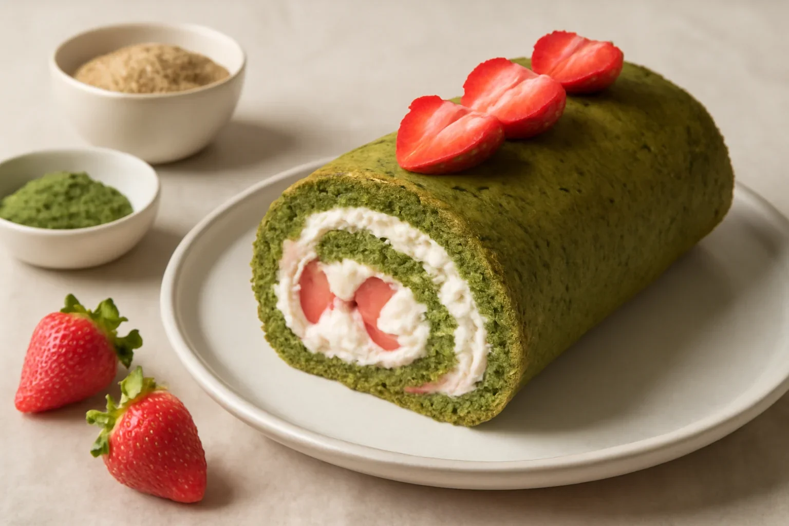 Ruladă cu căpșuni și matcha