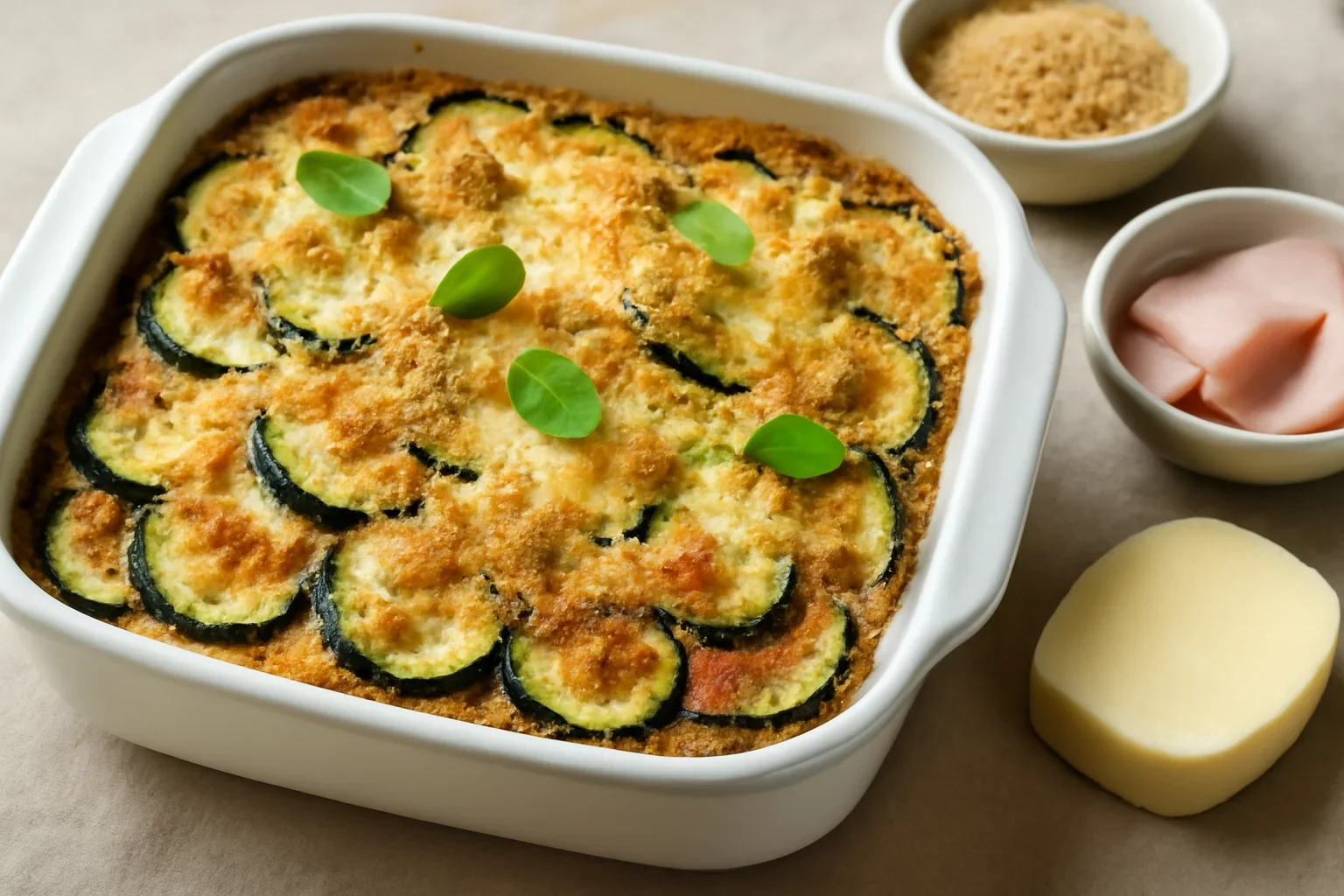 Dovlecei gratinati cu mozzarella si mortadella