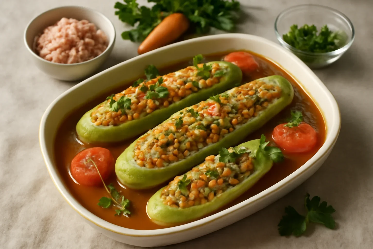 Dovlecei umpluti cu carne si legume
