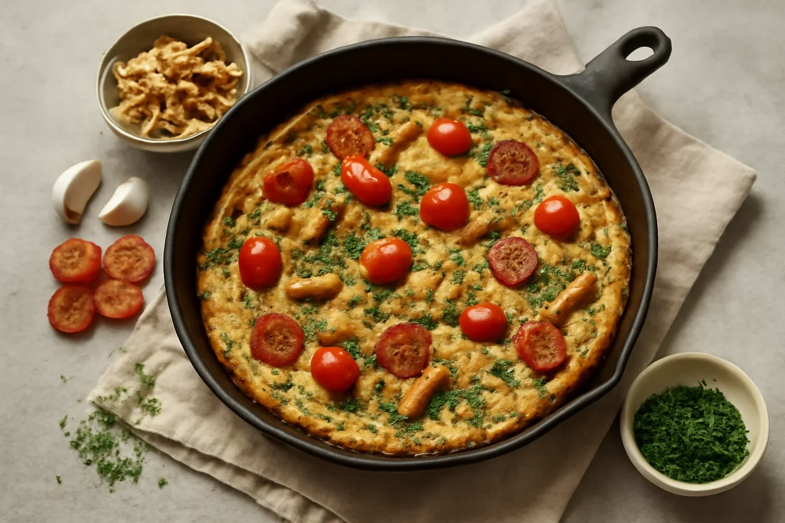 Frittata cu soia, leurda si chorizo