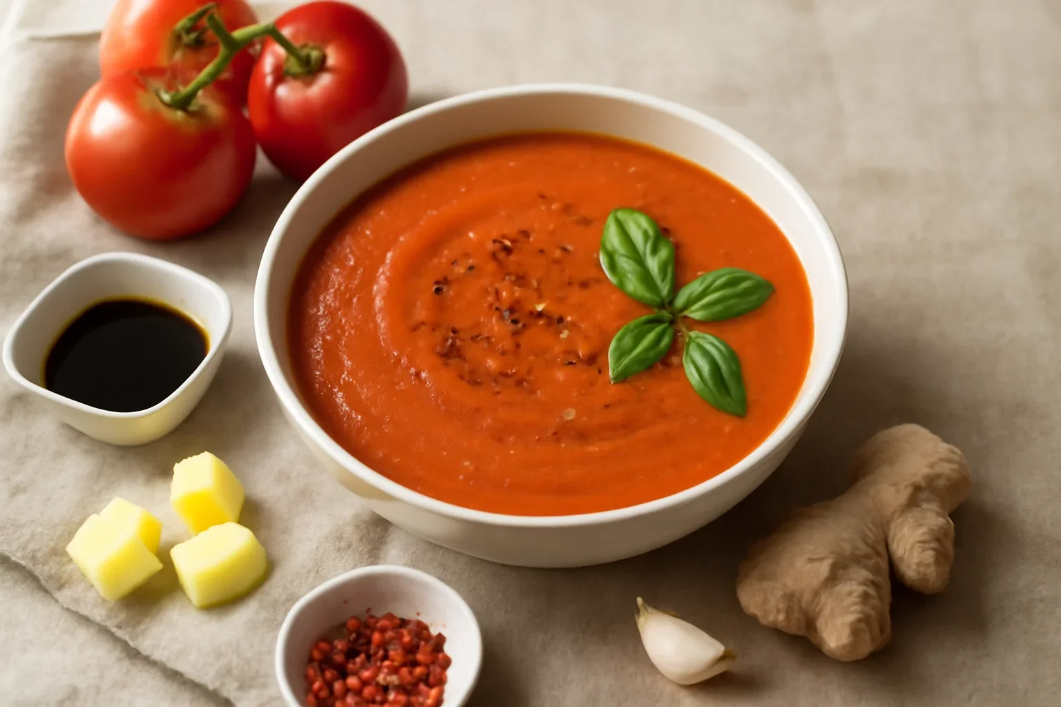 Supă cremă de roșii cu ghimbir și chilli