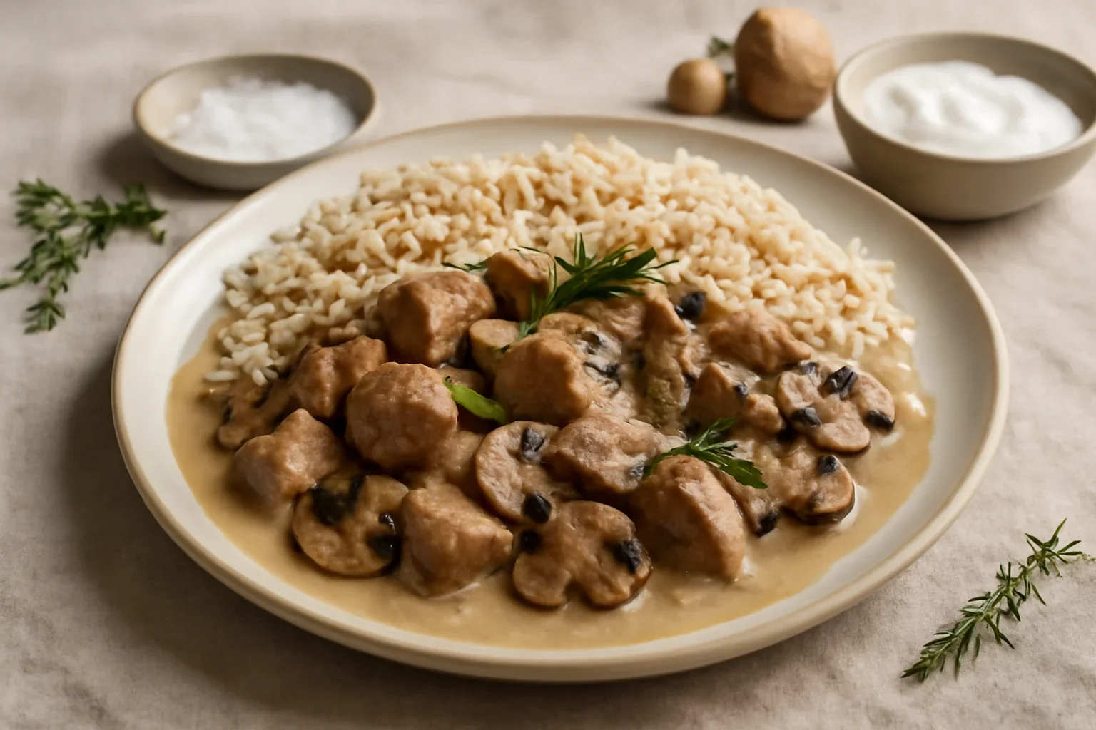 Carne de vițel cu ciuperci și orez