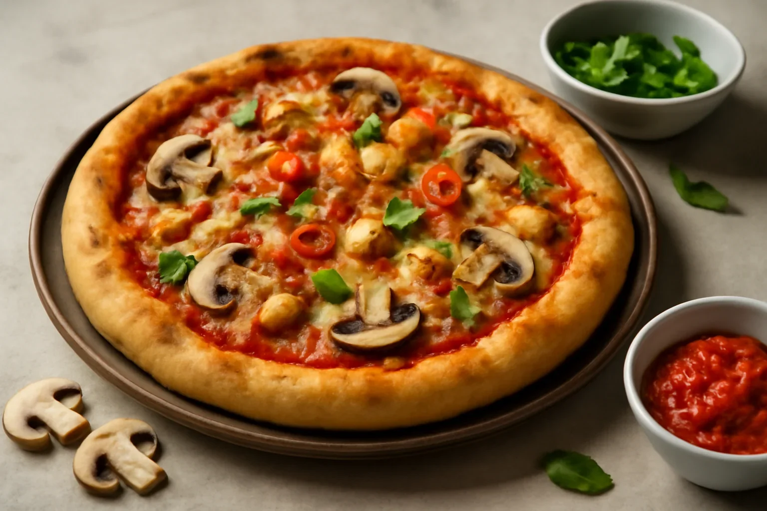 Pizza cu pui si ciuperci
