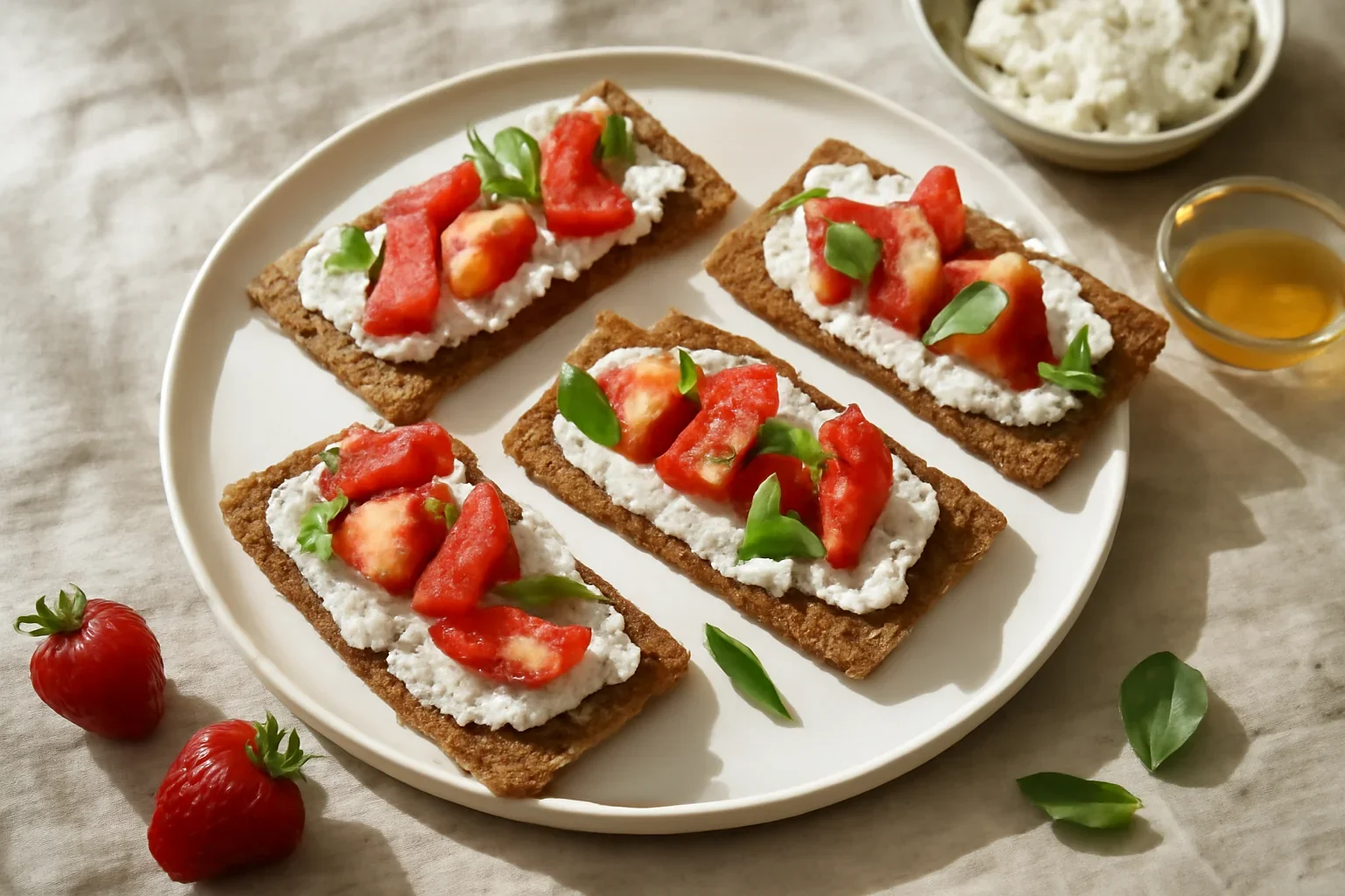 Knäckebroturi cu ricotta și căpșuni