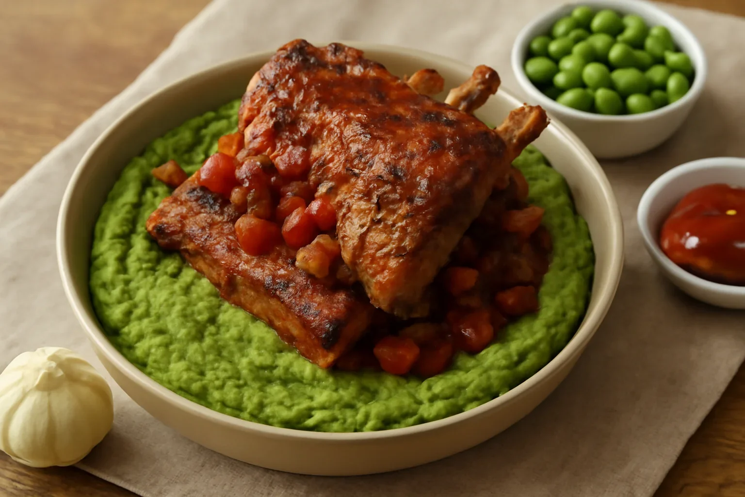 Ribs Slow Cook cu piure de mazăre