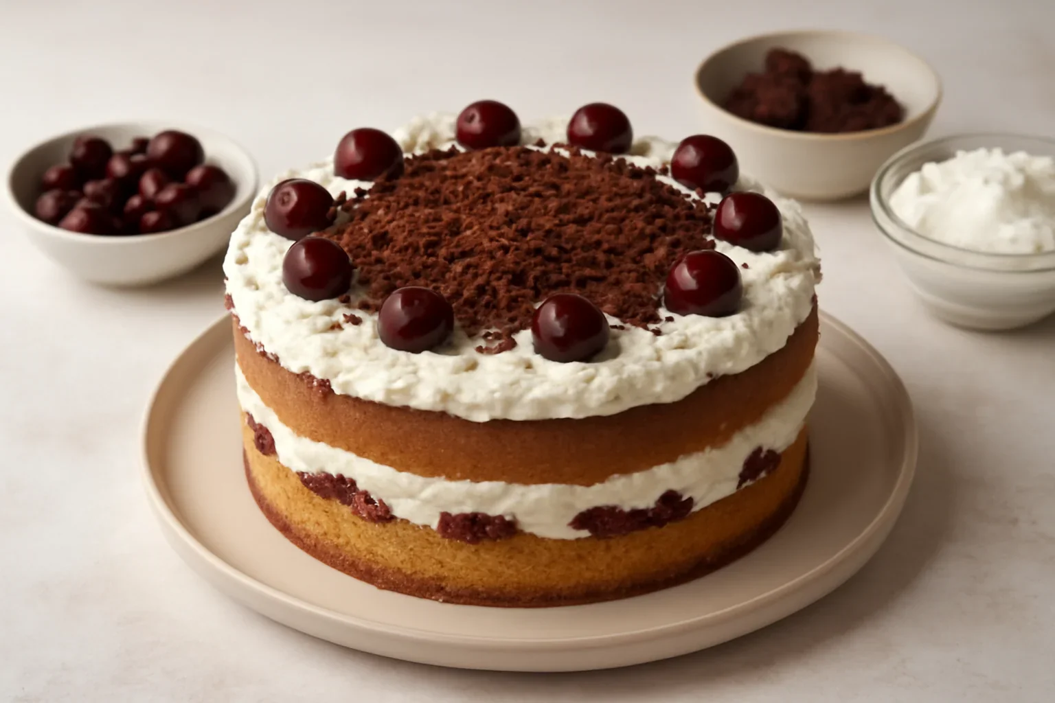 Tort cu visine, frisca si ciocolata