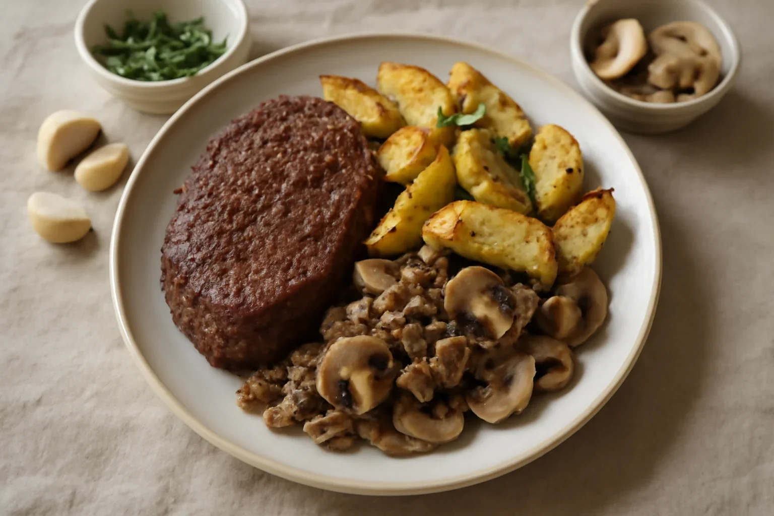Steak de vită cu cartofi cu rozmarin și ciuperci