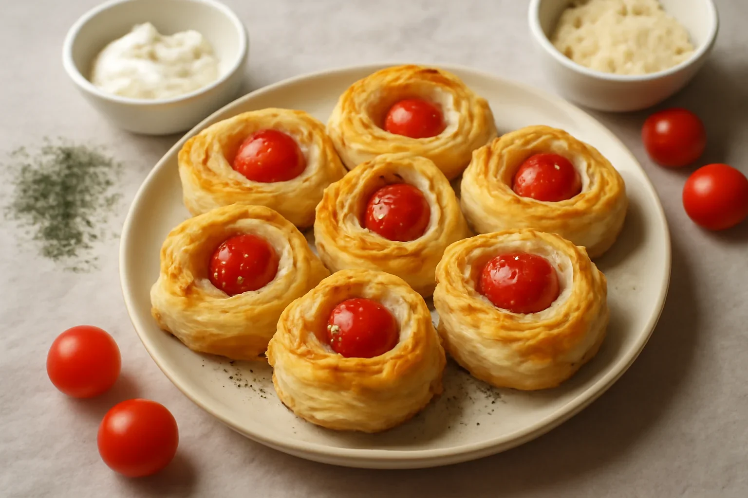 Flori din foietaj cu crema de branza