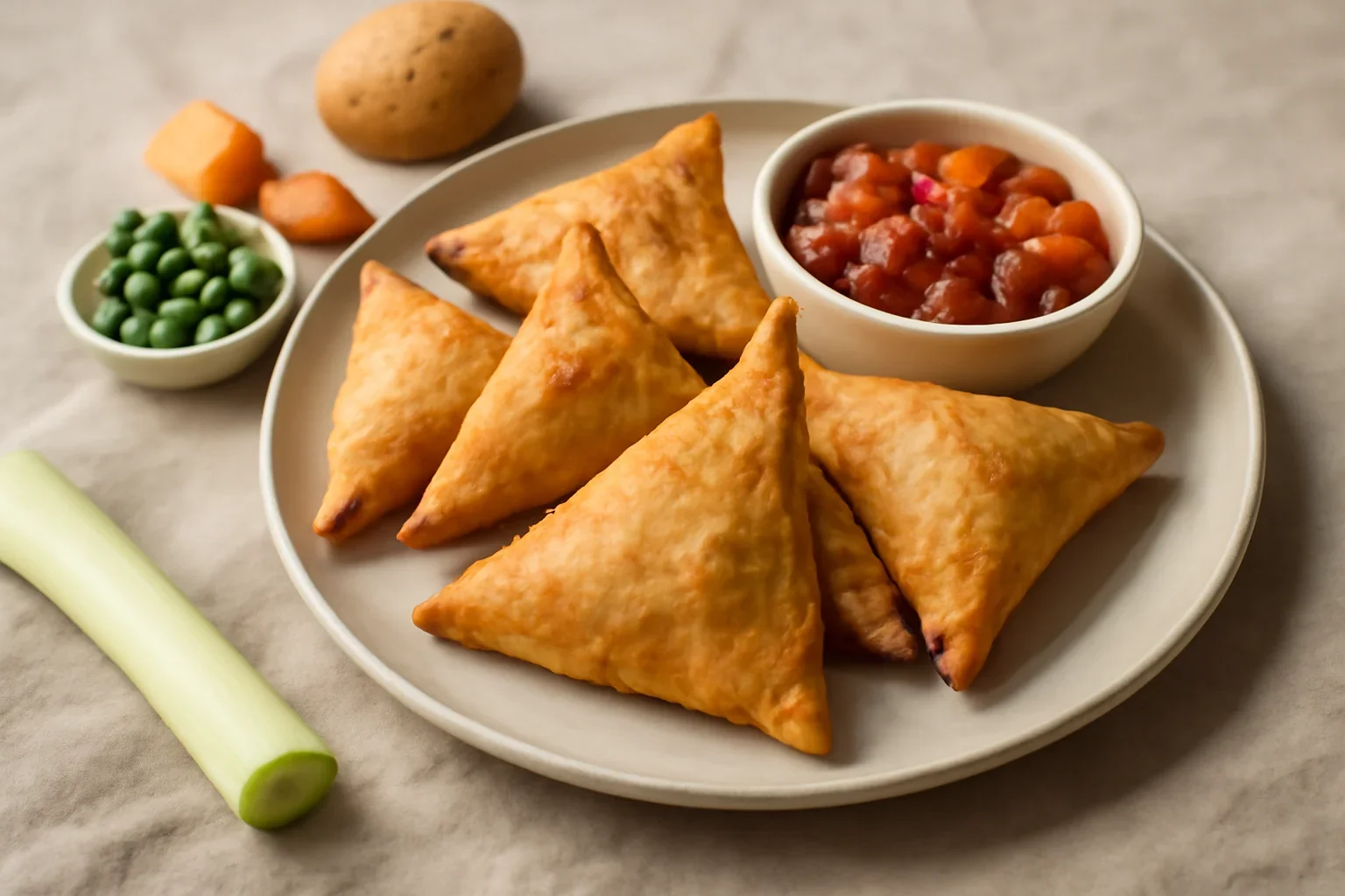 Samosas crocante și chutney de roșii