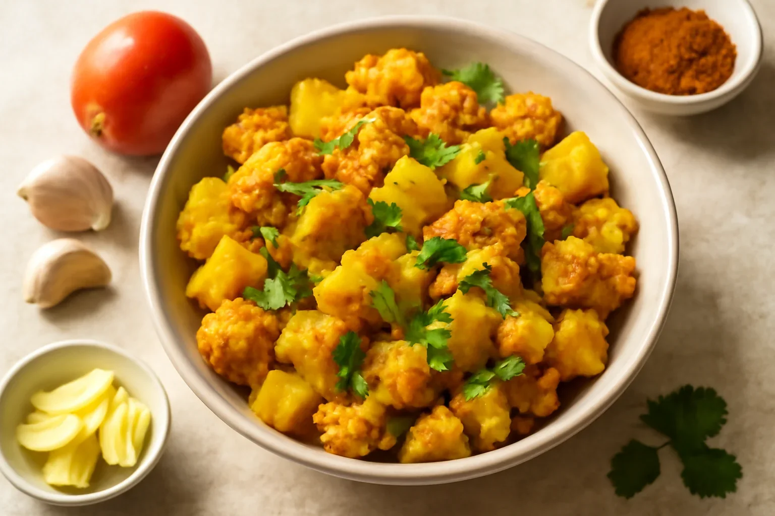 Conopidă indiană picantă cu cartofi