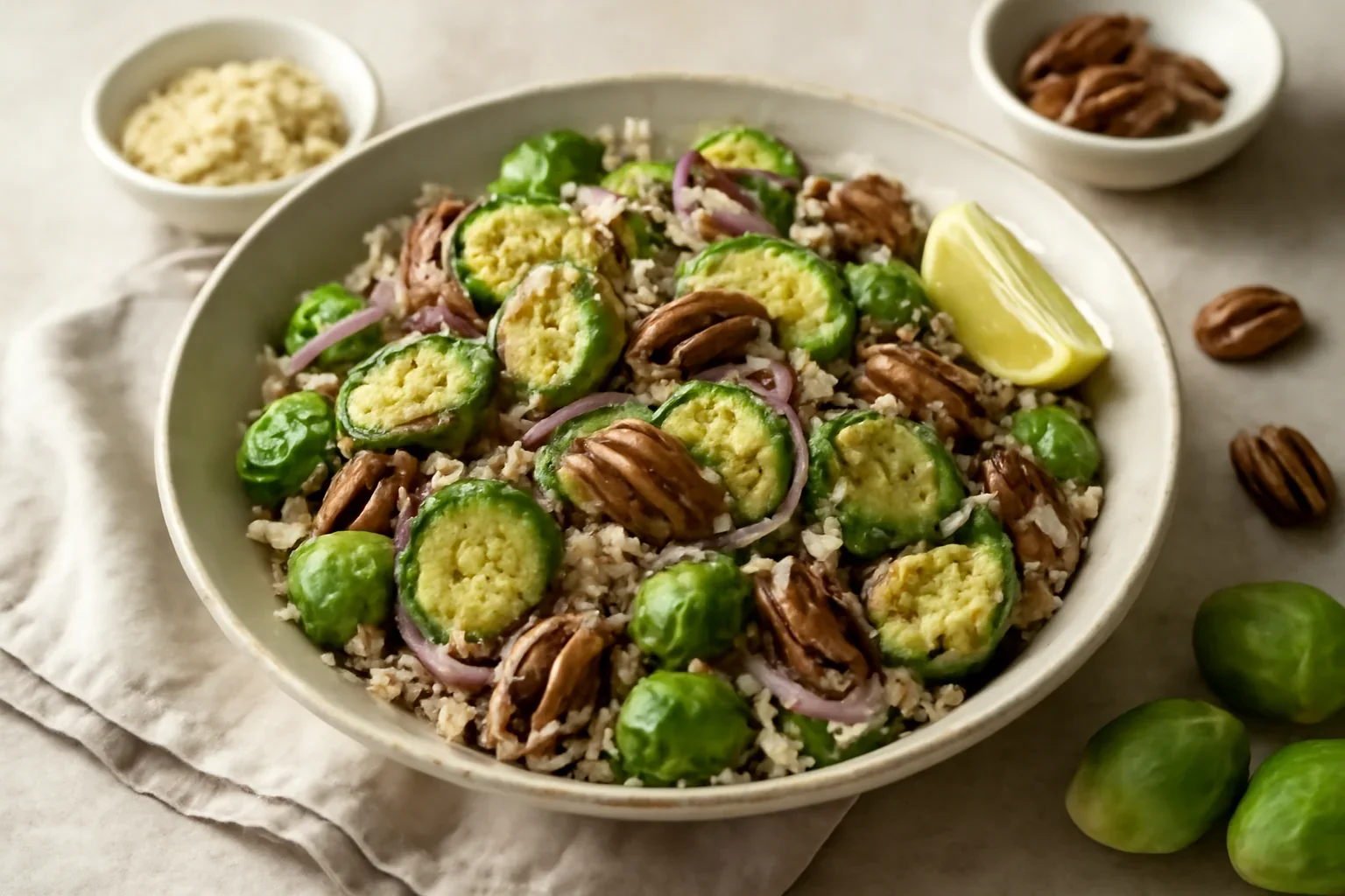 Salată cu varză de Bruxelles și nuci pecan