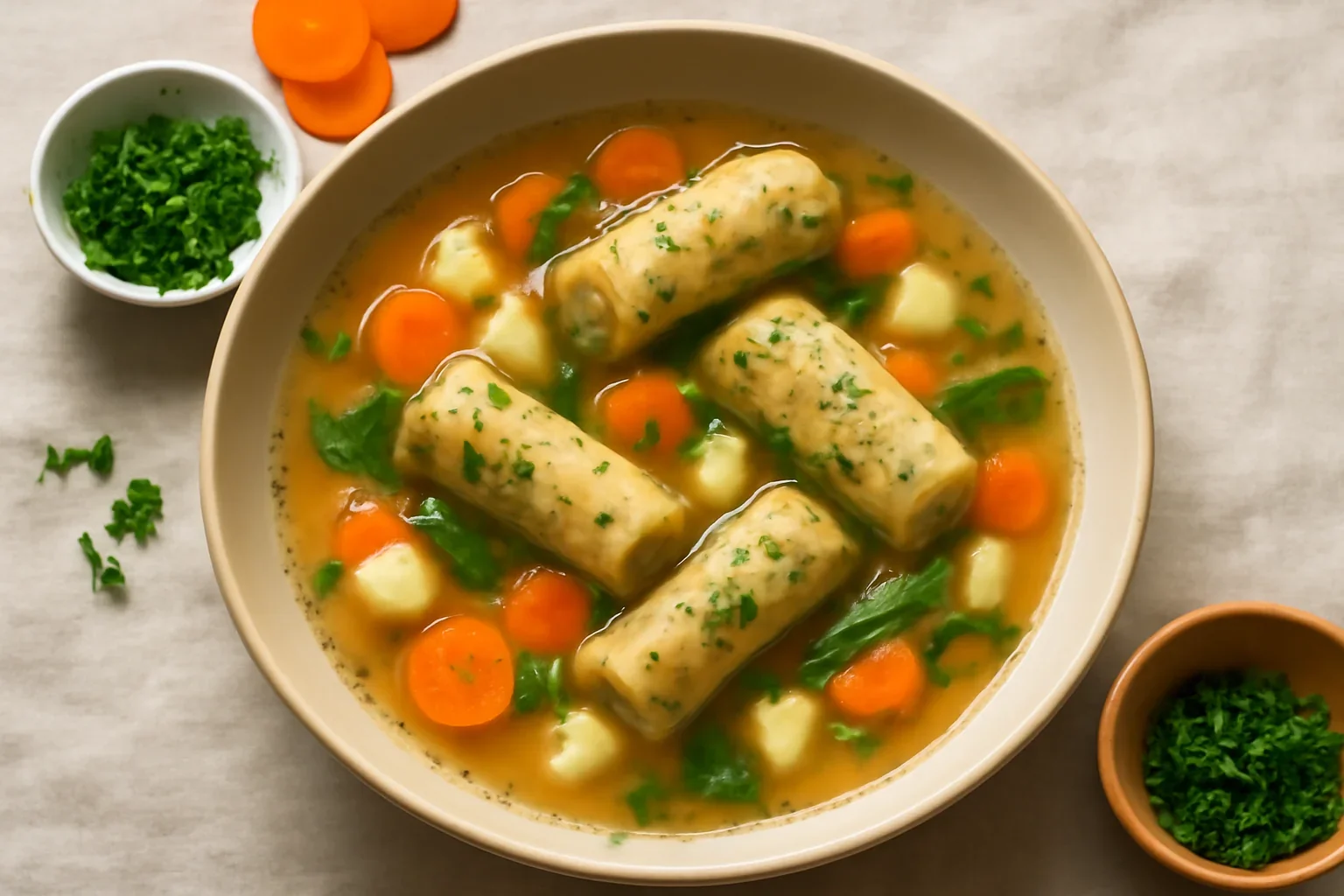 Supă de legume cu tăiței celestini cu ierburi