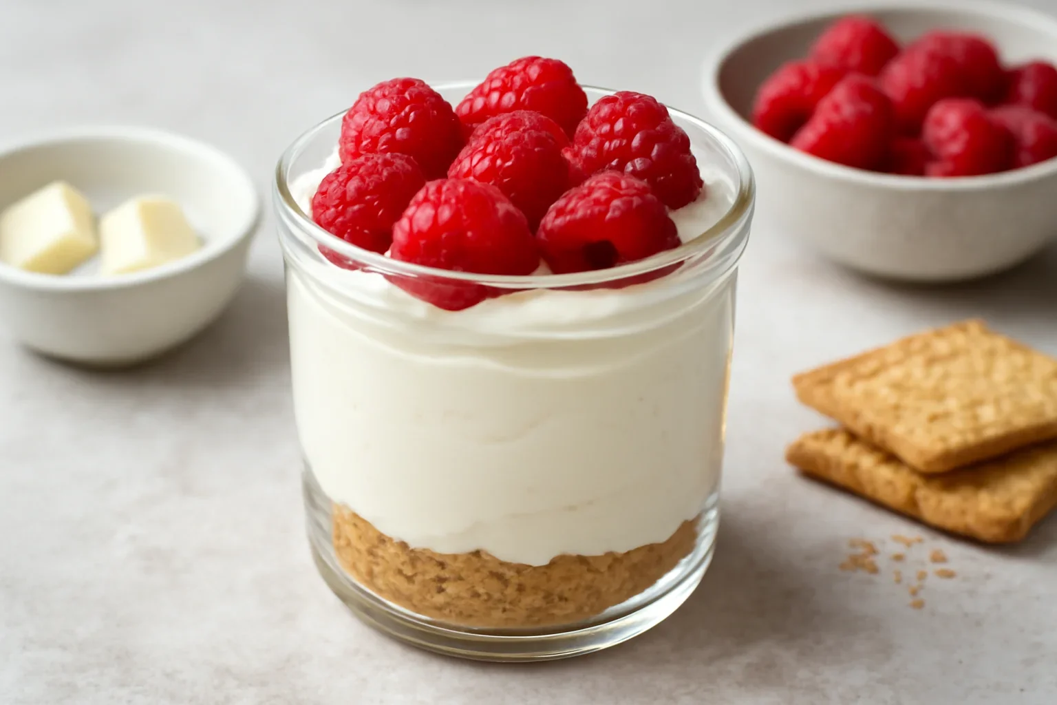 Cheesecake cu zmeură la pahar fără coacere, rețetă de desert rapid