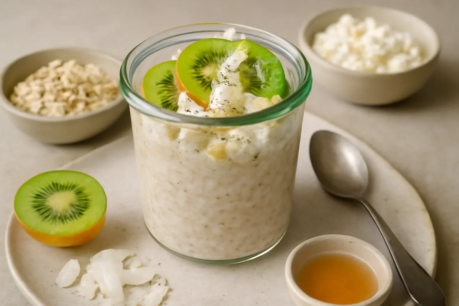 Fulgi de ovaz cu kiwi si cocos – Overnight oats