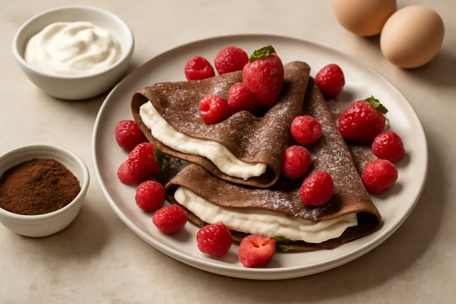 Clatite cu cacao si  crema de mascarpone
