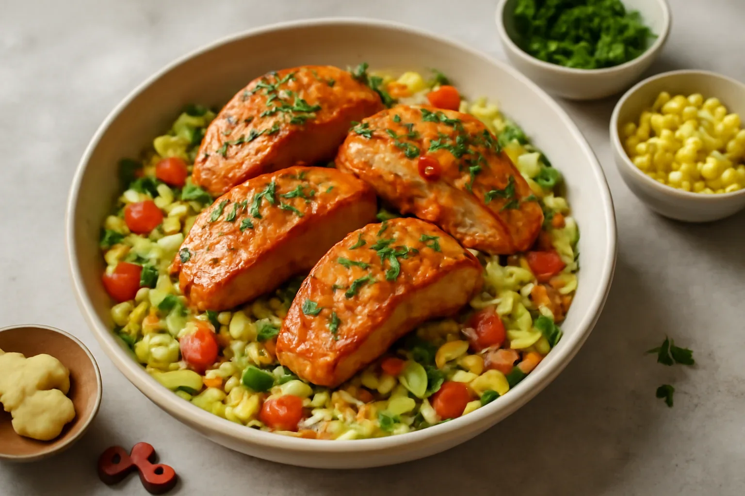 Somon in stil asiatic cu orzo