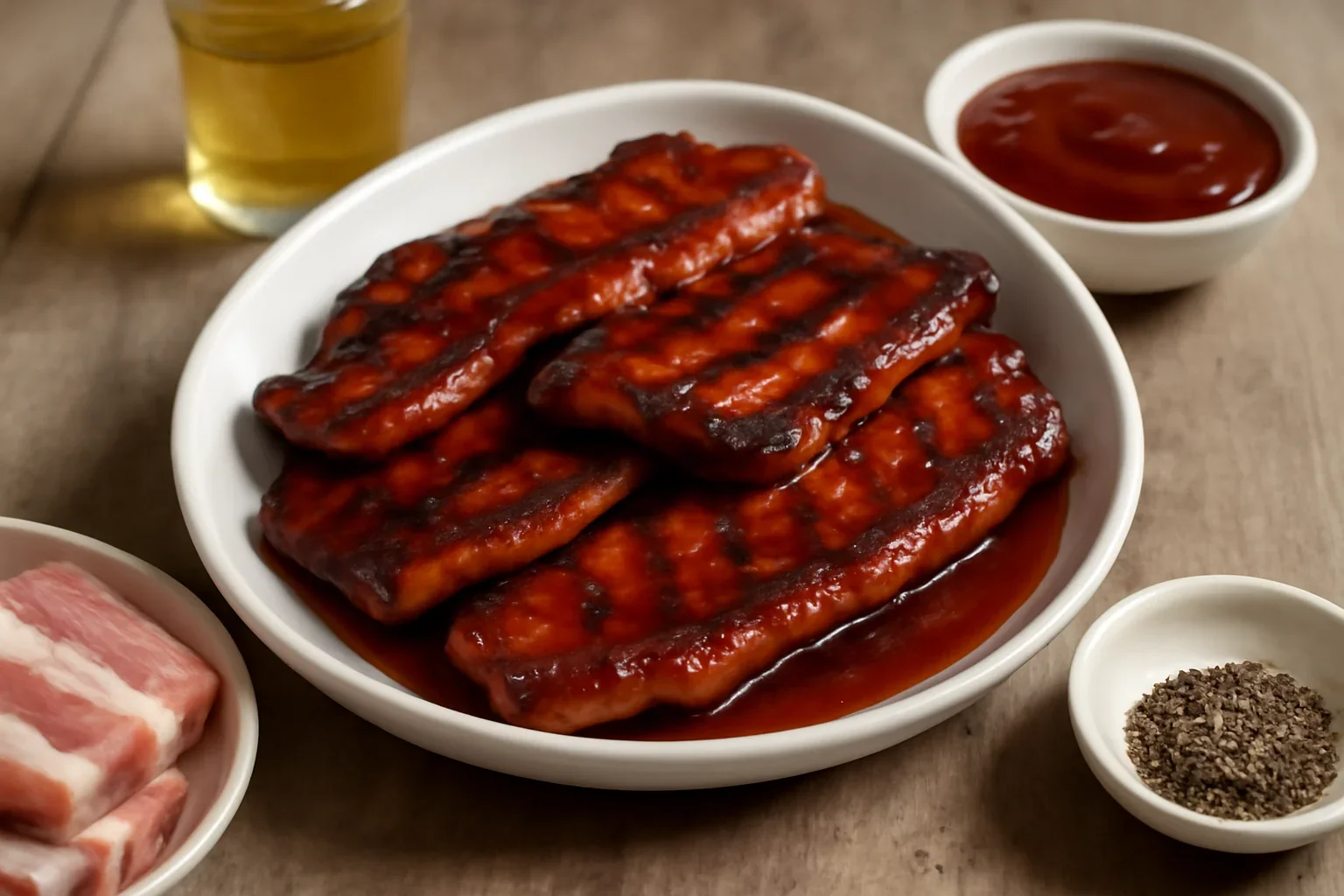 Piept de porc la grătar sau la tigaie – rețeta de felii de carne marinate cu cidru, prăjite și glazurate cu sos BBQ de casă