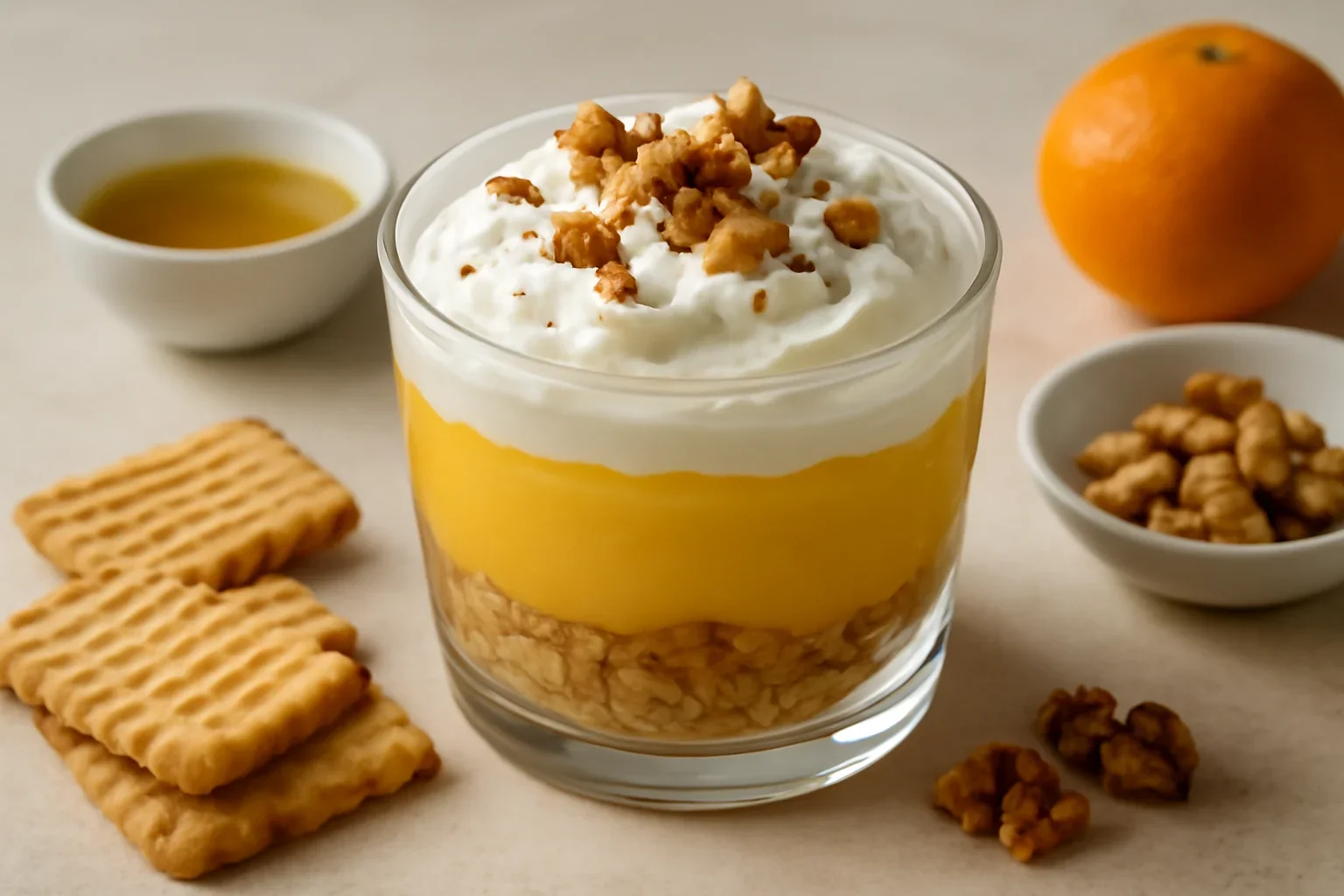 Desert din biscuiti, crema de clementine si frisca