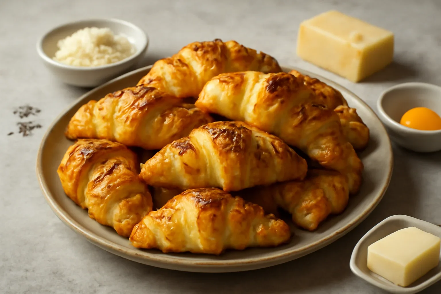 Cornuri foietate cu cașcaval și unt – rețeta de croissante aperitiv cu brânză sărată