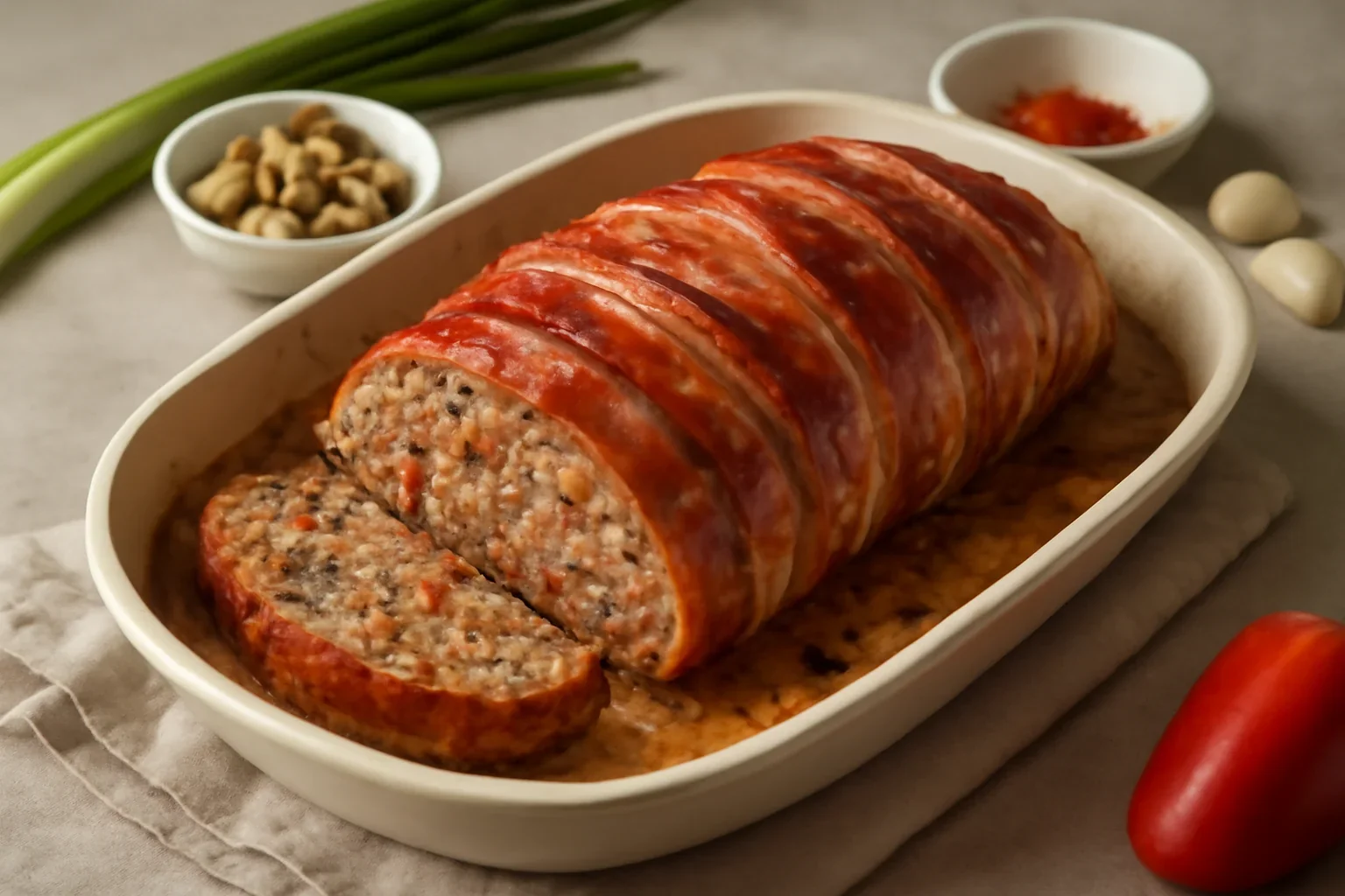 Chiftea la cuptor in bacon – rulada sau drob de carne