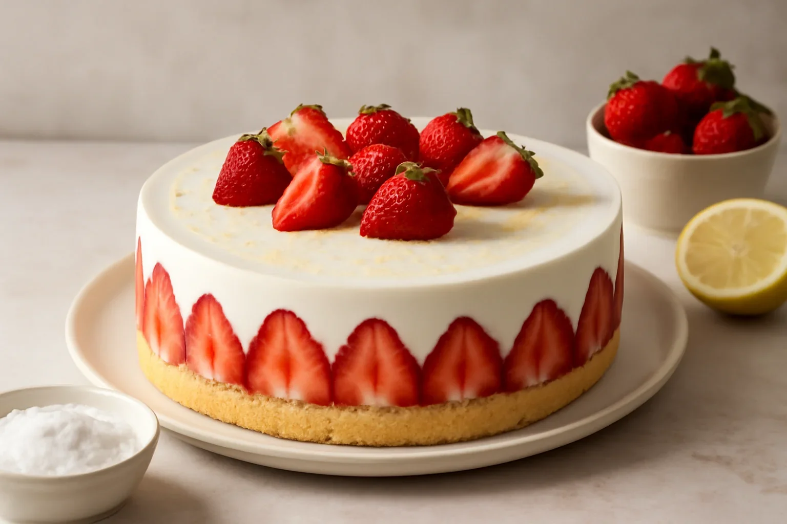 Prăjitura cu căpșuni și iaurt – o variantă de Fraisier cu mai puține calorii