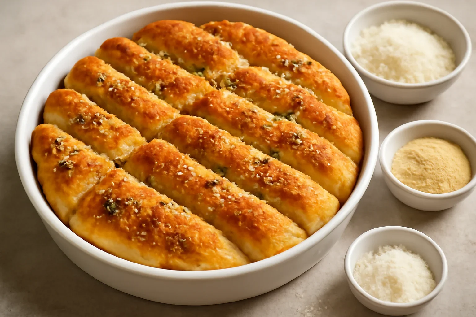 Mini batoane pufoase cu usturoi și parmezan – pull apart breadsticks