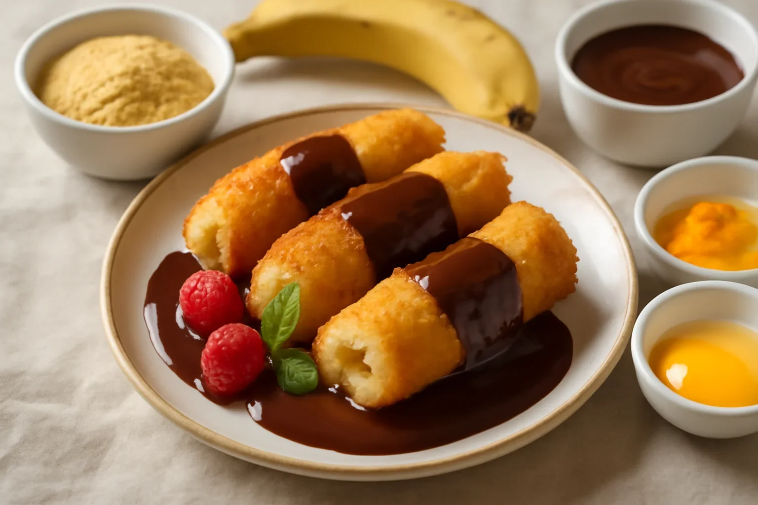 Banane in pijama cu sos de ciocolata