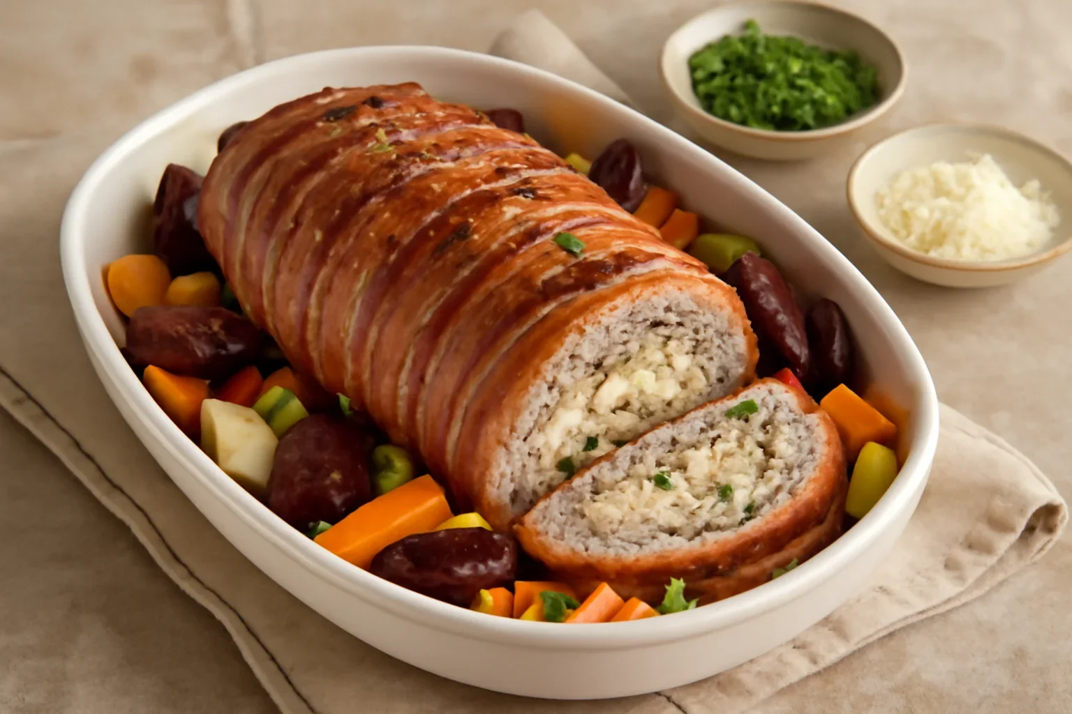 Rulada de porc cu legume coapte