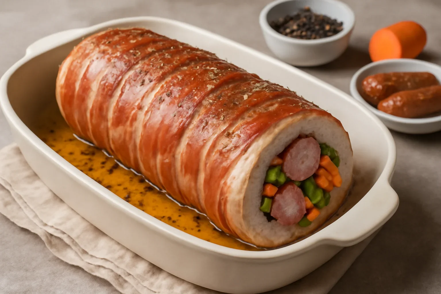 Rulada din cotlet cu legume si carnati