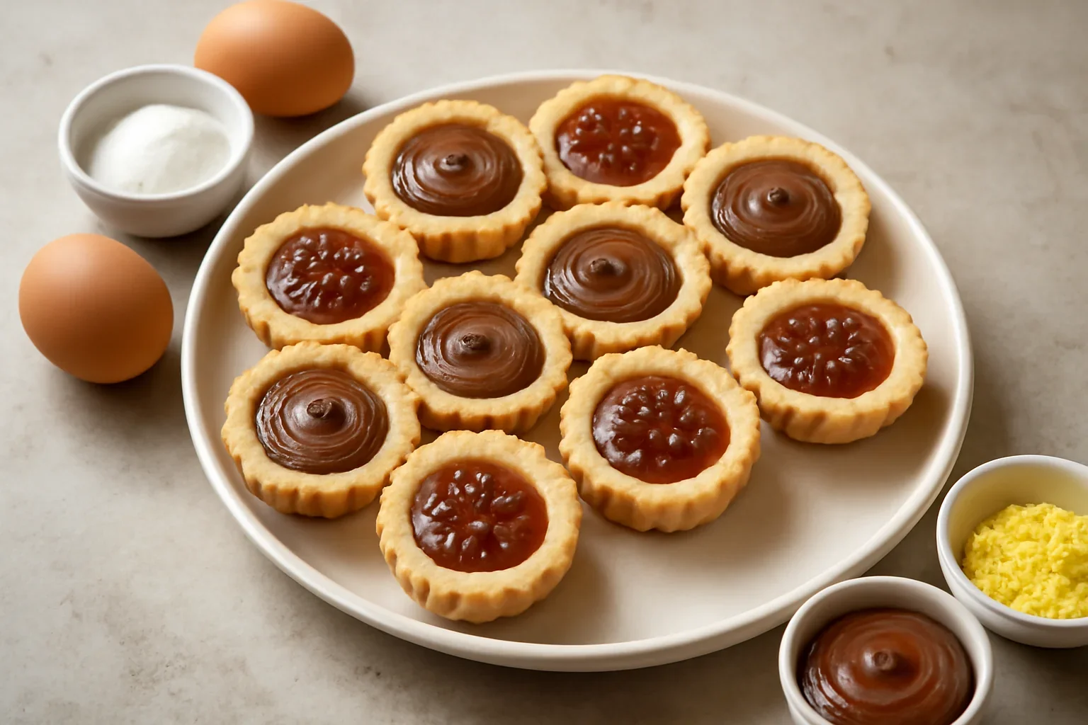 Minitarte umplute cu nutella si gem de smochine