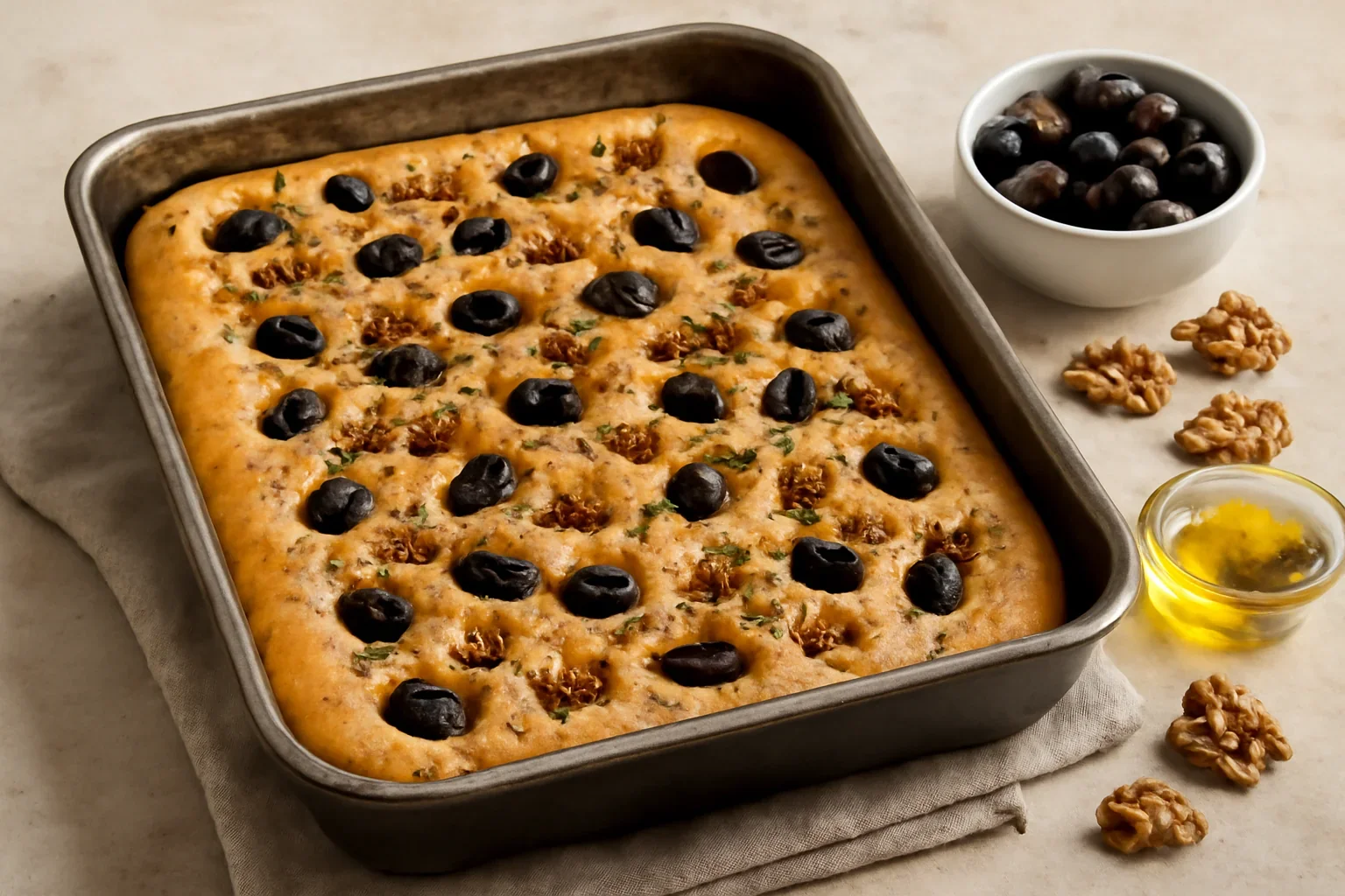 Focaccia cu masline si nuci, reteta italiana